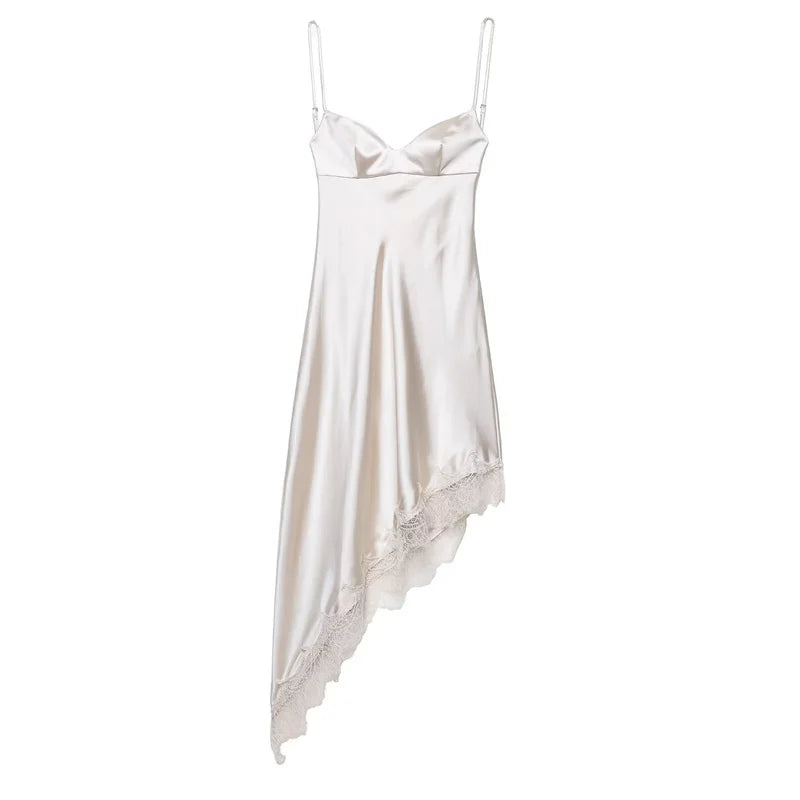 Women's Dress New Summer 2025 White Suspender Silk Satin Texture Irregular Dress Sexy Fashion Elegant Personality