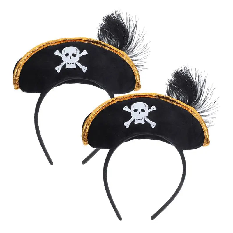 2 Pcs Pirate Captain Skull Hair Hoop Halloween Headdress Party Supplies Role Playing Cosplay Accessories Lightweight Reusable