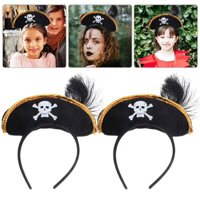 2 Pcs Pirate Captain Skull Hair Hoop Halloween Headdress Party Supplies Role Playing Cosplay Accessories Lightweight Reusable