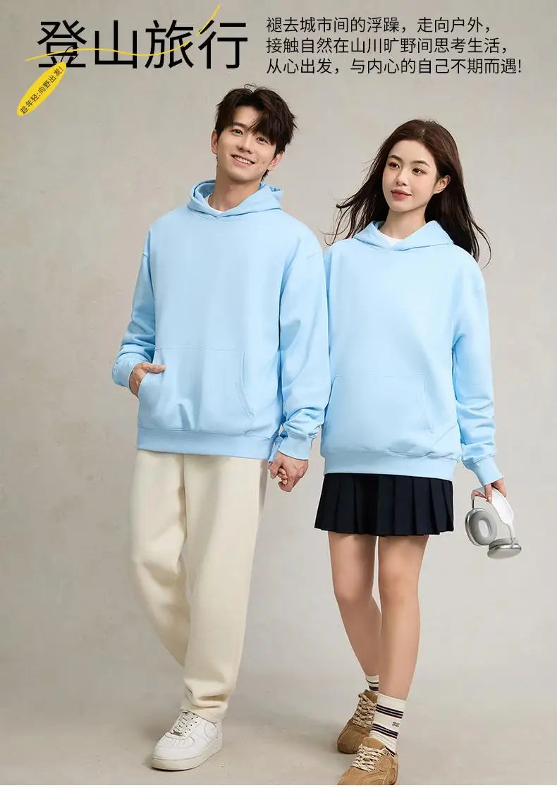 750g Terry Hooded Sweatshirt Autumn Winter Style Drop Shoulder Loose Trendy Pullover Hoodie Casual Solid Color Jacket Unisex