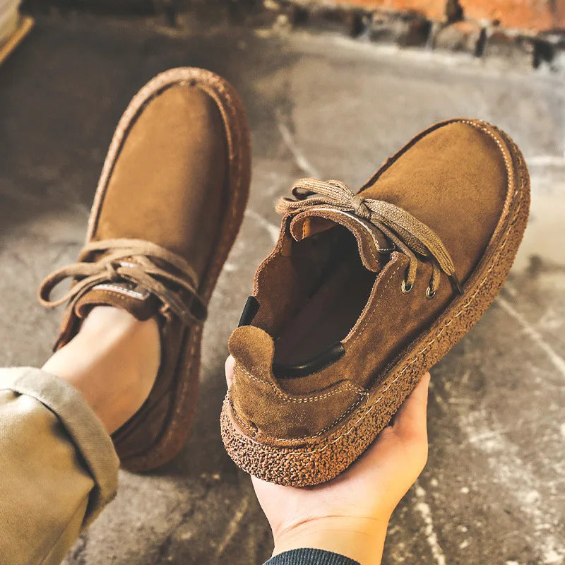 Men's Lace-up Casual Shoes Suede Genuine Leather Men Comfortable Driving Flats Mens Wear-resisting Non-slip Retro Desert Shoes