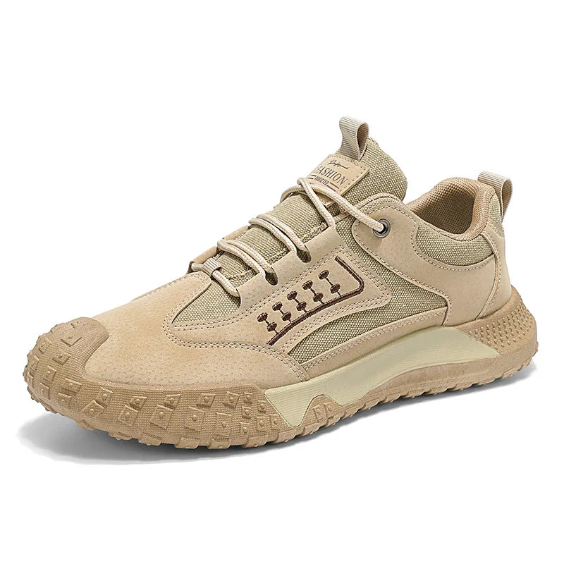 Men's Breathable Closed-Toe Hiking Shoes Non-Slip Lace-Up Low-Cut Casual Athletic Shoes Durable Outdoor Walking Sneakers for Men