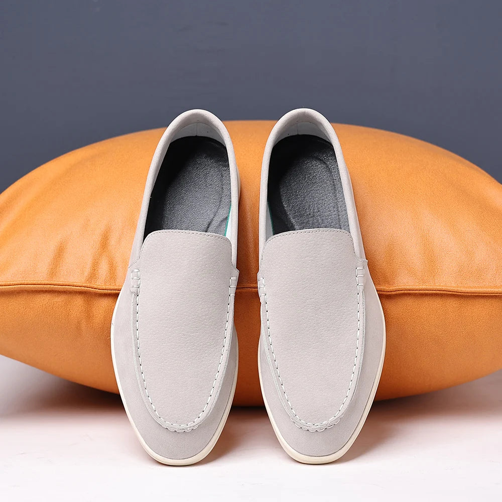 Brand Men's Suede Loafers Soft Leather Slip-On Shoes Comfortable Flat for Men Non-Slip Walking Shoes Casual Wear Business Shoes
