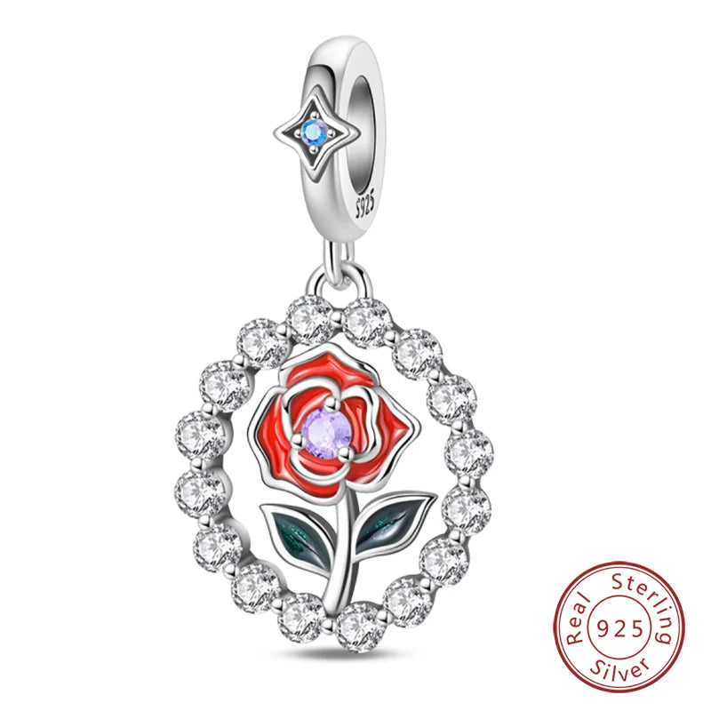 Original 925 Sterling Silver Red Charm Beads Red Wine Chili Dumbbell Pendant For Women Fit DIY Bracelet Birthday Jewelry Gift