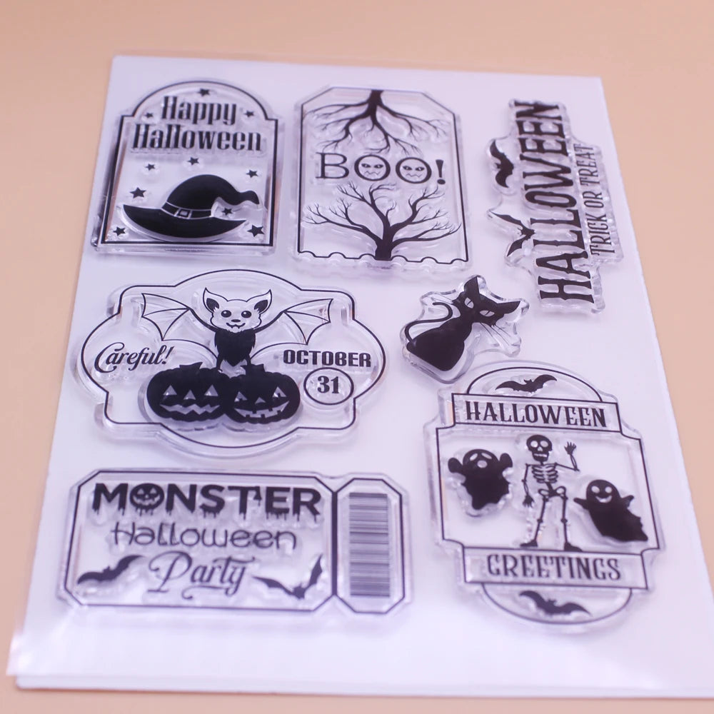 Alinacutle CLEAR STAMPS Halloween Tags DIY Card Scrapbooking Paper Craft Rubber Transparent Silicon Stamps