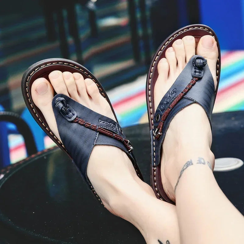 Men Handmade Braided Rope Flip-flops Mixed Colors Low Gang Summer Casual Outdoor Breathable Beach Shoes Non-slip Oxfords Slides