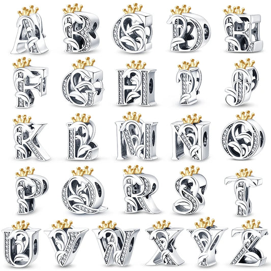 Fit Qikaola 925 Original Bracelets Charms Classic Crown 26 Letters Alphabet Charms Beads For Women Fine DIY Wedding Jewelry Gift