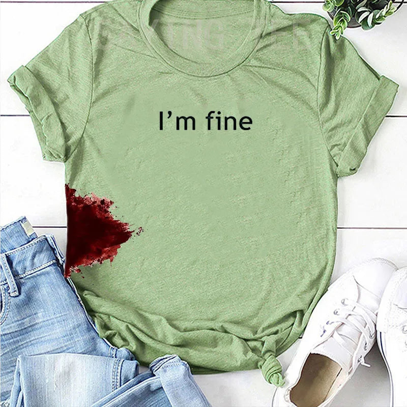 I'm Fine Graphic Novelty Sarcastic Movie Halloween Costume Humor Scary Funny T Shirt Gifts for Women Men Clothing Graphic Tee