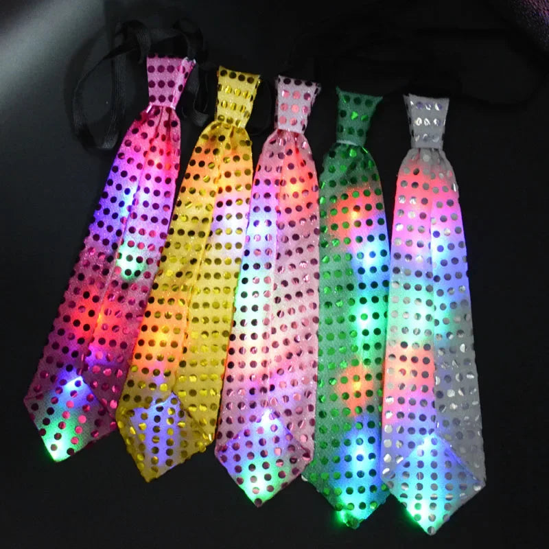 10pcs Blinking Light Up Sequin Bow Tie Necktie Gift Glow Party Luminous Neck Wear Cosplay  Birthday  Halloween