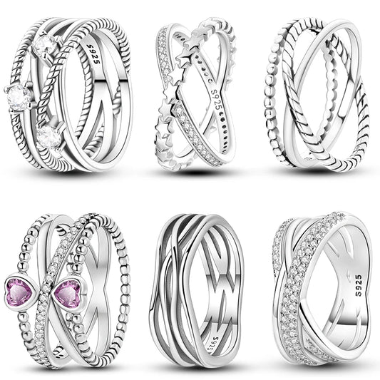 Rings 925 Silver Interwoven Line Rings Zircon Geometric Winding Rings Romantic Engagement Wedding Valentine Fine Jewelry Gift