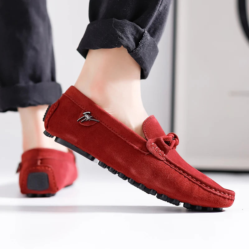 Suede Leather Men Loafers Handmade Slip-On Dress Shoes Comfortable Cushioned Insole Business Casual Shoes Man Driving Moccasins