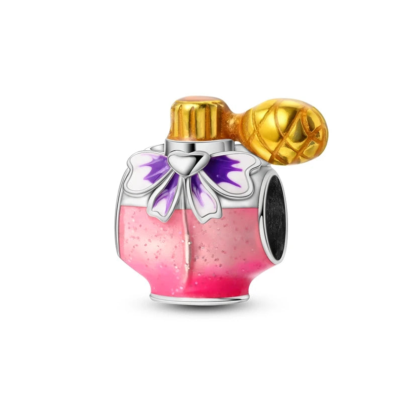 Original S925 Silver Romantic Pink Crown Perfume Bottle Charms Beads Fit Qikaola Bracelets Fine DIY Jewelry Valentine's Day Gift