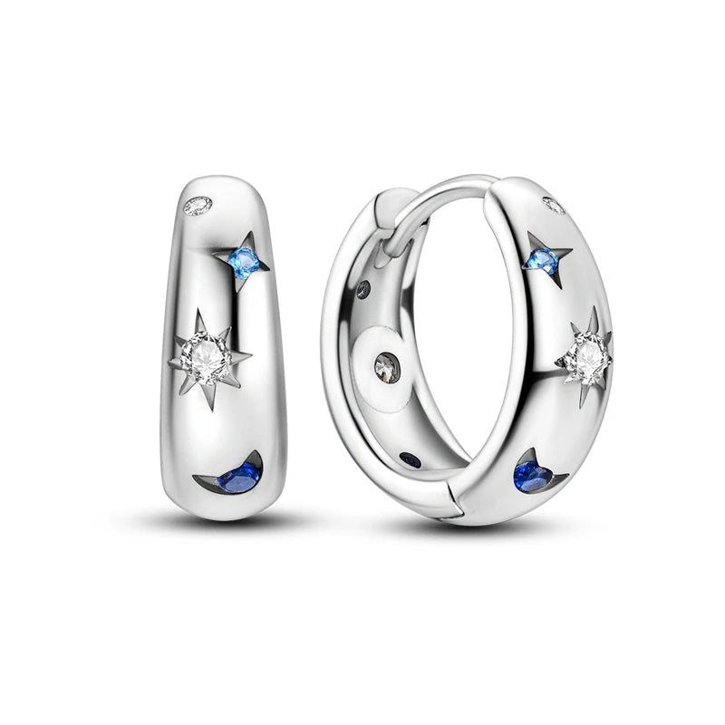 925 Sterling Silver Colored Zirconium Stars Hoop Earrings For Women Jewelry Anniversary WeddingMaking Jewelry Gift
