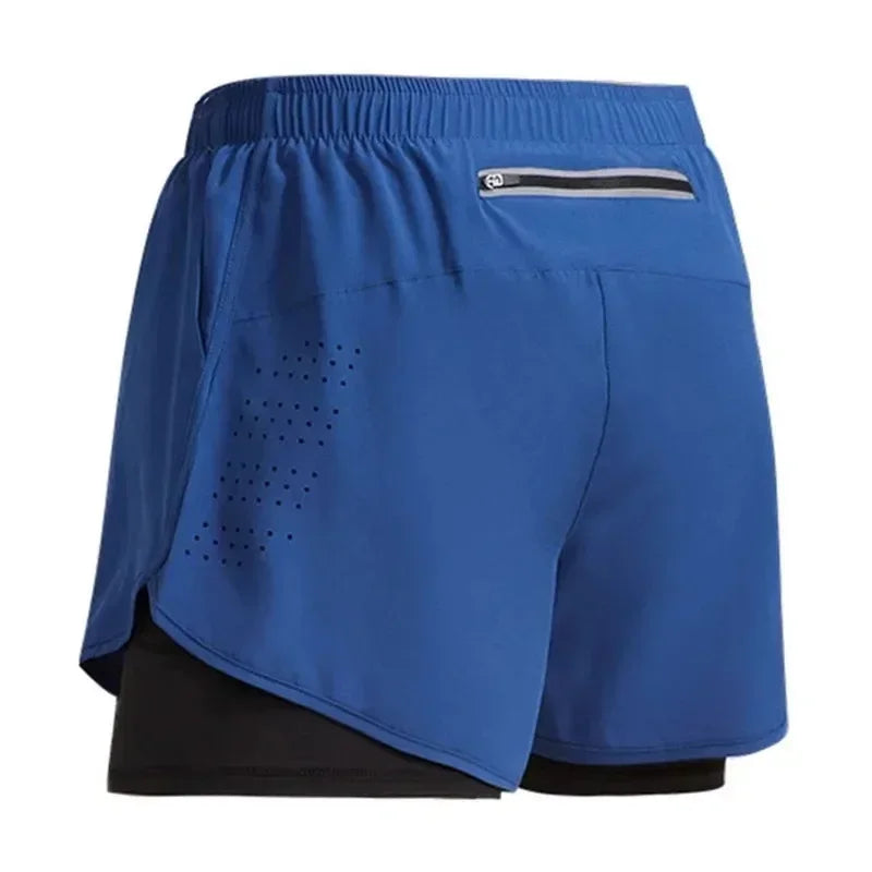 Men's Shorts 2 In 1 Fitness Training Gym Sports Short Pants Quick Dry Built-in Pocket Double-deck Beach Bottom Summer Shorts Men