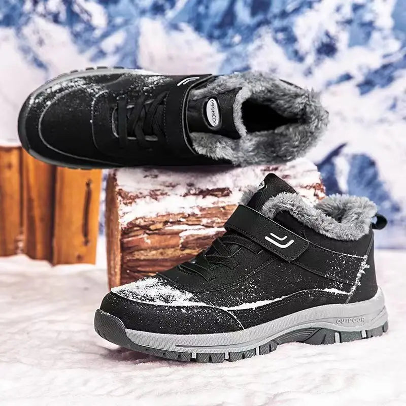 Winter Shoes for the Elderly, Old Beijing Cloth Shoes, Men's Cotton Shoes, Fleece-Lined, Warm, Waterproof, Non-Slip, Snow Boots for Middle-Aged and Elderly Parents