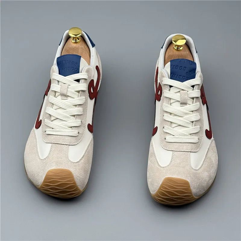 Mens Leather Shoes Fall Fashion Sneakers for Driving Walking Office, Comfortable Men Slip on Skate Flats Non Slip Youth Shoes
