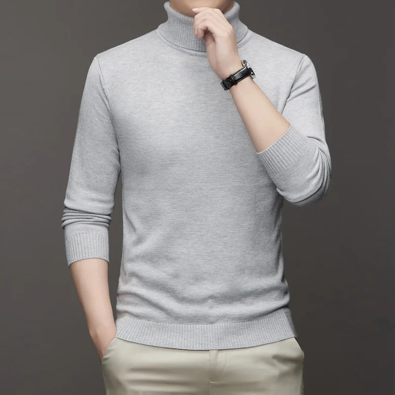 Autumn Mens High Quality Knitted Turtleneck Sweater Slim Fit Long Sleeve Anti-pilling Pullover Solid Color Trend Men Streetwea