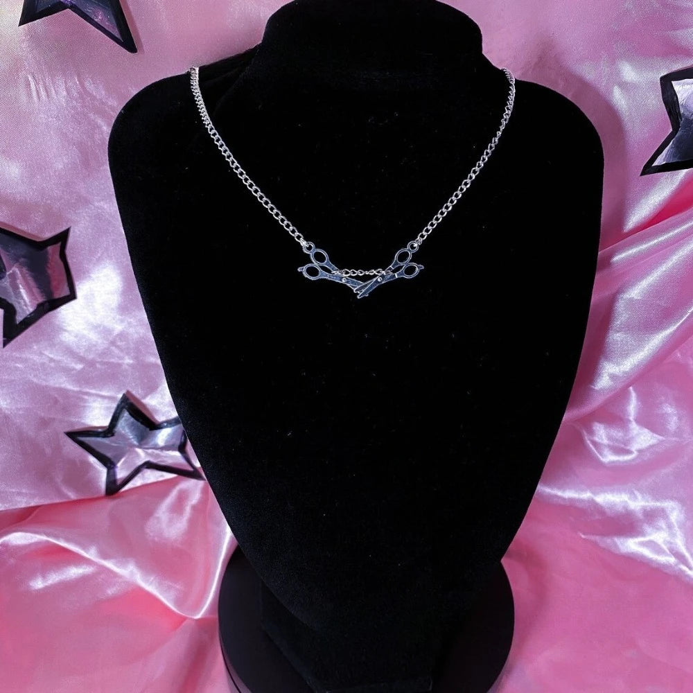 Fashion Personality Two Small Silver Color Scissors Pendant Necklace for Women Halloween Gothic Punk Choker Chain Jewelry Gifts