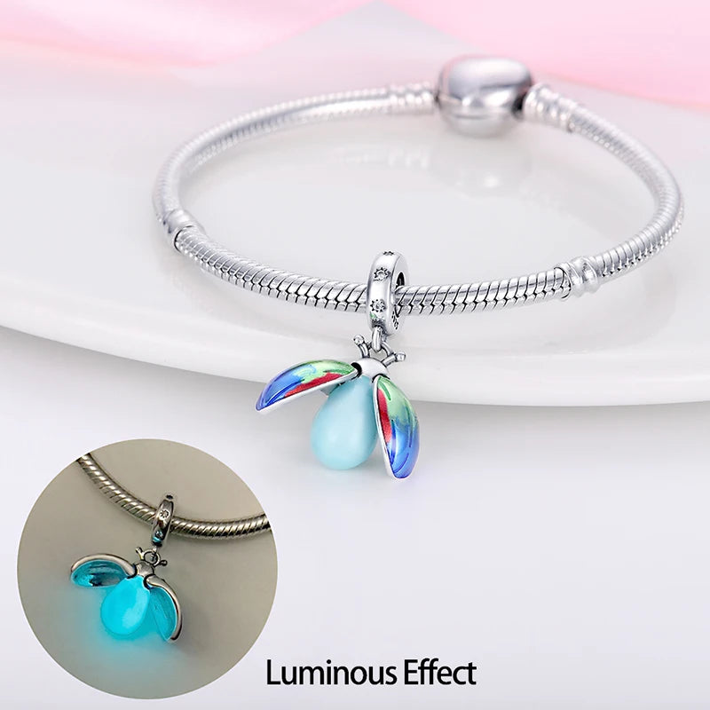 925 Sterling Silver Chameleon Luminous Firefly Butterfly Charms Beads Fit Qikaola 925 Original Bracelets Fine DIY Jewelry Making