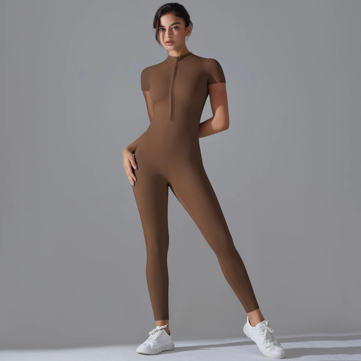 Yoga Set Women Zipper Short Sleeve one piece Gym suit Women's Sports Shapewear Solid Color Nylon Yoga Bodysuit
