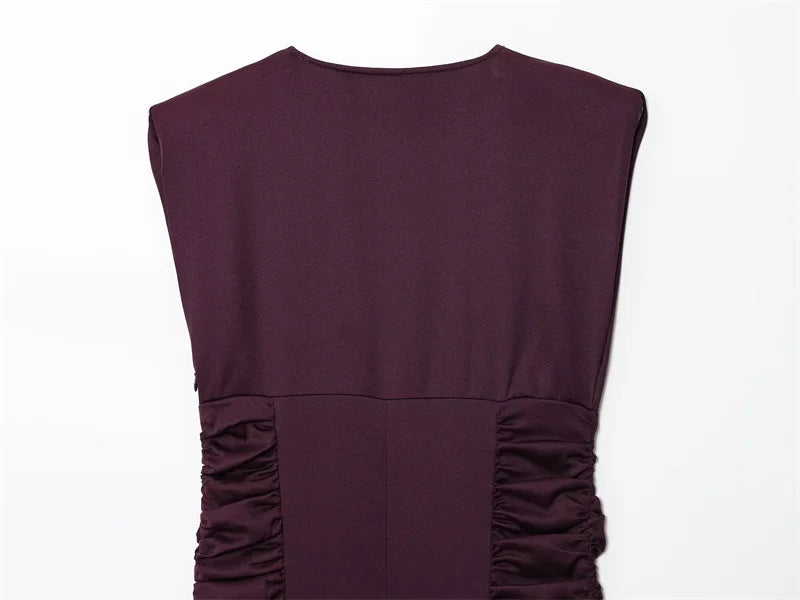 Women's Dress New Fall 2025 Purple Sleeveless Draped Dress Long Dress Elegant Personality Fashion