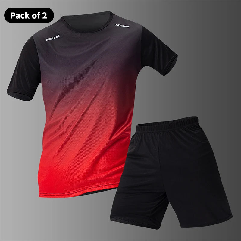 1/2/4/6-piece Men's Seasonal Sports Style Gradient Quick Drying Multi-color Short Sleeved Top Casual Running Black Shorts Set