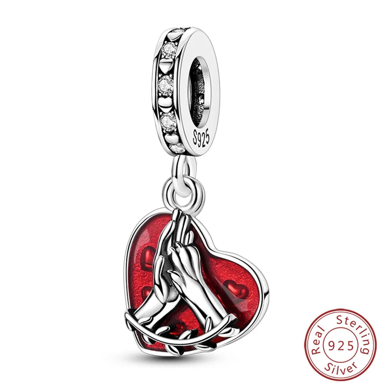 Original 925 Sterling Silver Red Charm Beads Red Wine Chili Dumbbell Pendant For Women Fit DIY Bracelet Birthday Jewelry Gift
