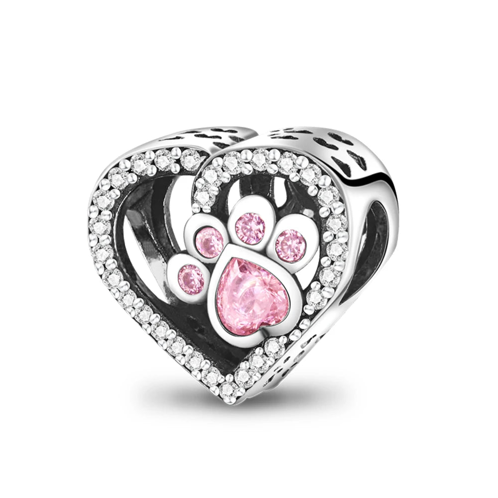 Original 925 Sterling Silver Love Heart Family Charm Beads Pendant Fit Bracelet Charm Women DIY Jewelry Gift