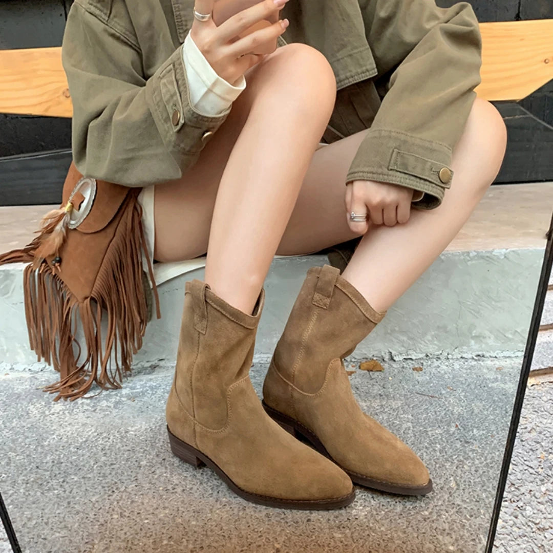 Genuine Leather Western Cowboy Boots Women's  Boots arp Toe Chunky Heel Autumn Winter Knight Sle Faion Boots