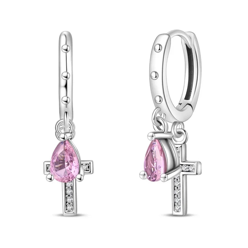 Sparkling Colorful Hoop Earrings 925 Sterling Silver Hypoallergenic Jewelry Embellished With Zircon Elegant Luxury Style Female