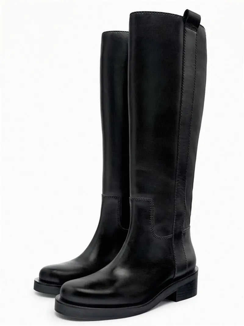 INS ZA Plus Size 34-43 New Fashion Full Genuine Leather Boots Women Slip On Knee High Boots Autumn Winter Straight Knight Botas