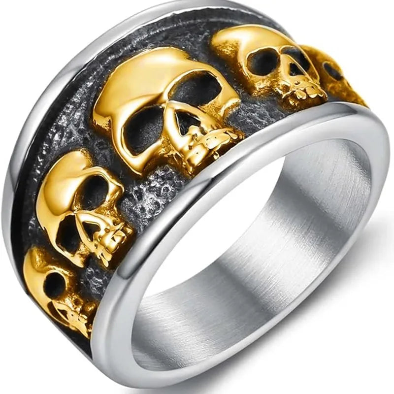 100% stainless stell Retro Vintage Gothic Death Skull Skeleton Cocktail Party Biker Statement Halloween Ring