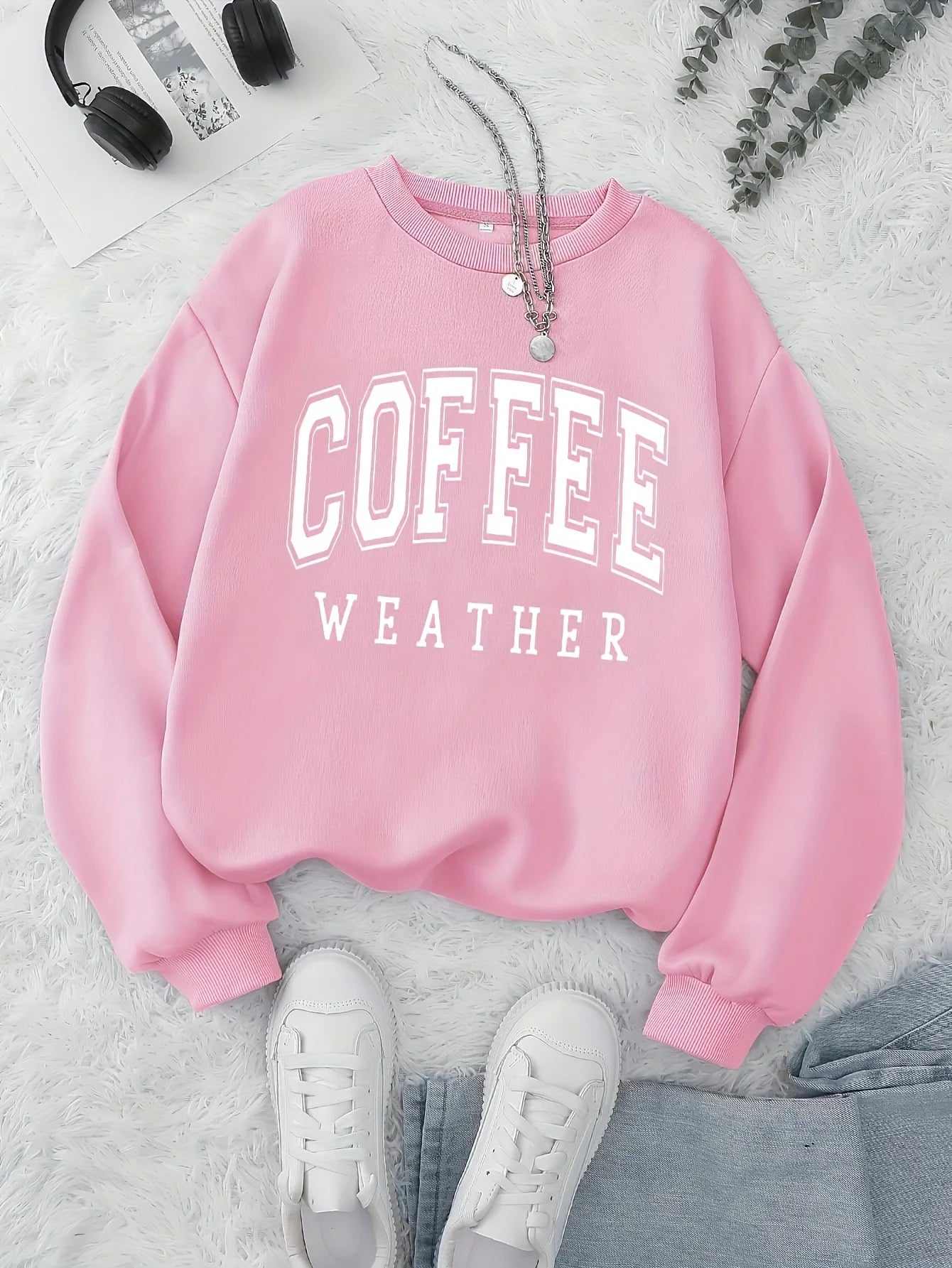 Women's autumn and winter loose casual comfortable letter print plus velvet long sleeved round neck hoodie pullover