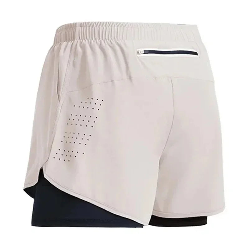 Men's Shorts 2 In 1 Fitness Training Gym Sports Short Pants Quick Dry Built-in Pocket Double-deck Beach Bottom Summer Shorts Men