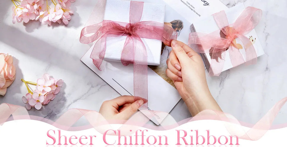 50 Yards Sheer Chiffon Ribbon Organza Lace Ribbons For DIY Crafts Christmas Halloween Wedding Decoration Gift Wrapping Fabric