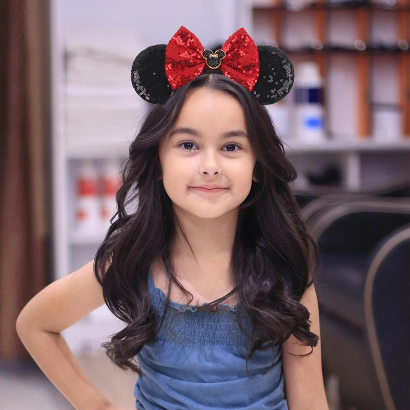 2025 New Halloween Mickey Mouse Ears Headbands Sequins Hair Bow Women Festival Party Cosplay Hairband Gift Kids Hair Accessories