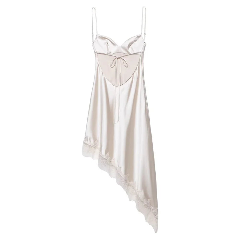 Women's Dress New Summer 2025 White Suspender Silk Satin Texture Irregular Dress Sexy Fashion Elegant Personality