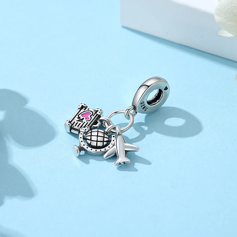 Original 925 Sterling Silver Charms Camera Suitcase London Bus Love Heart Beads Fit Bracelets Necklaces DIY Jewelry Women