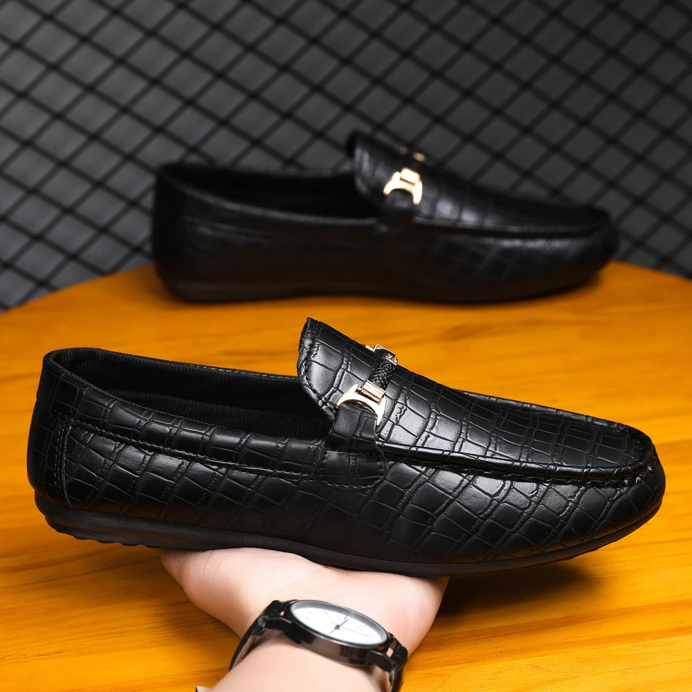 Autumn trend of 2025 men's bean shoes checkerboard casual men's shoes compound Leather men's flat shoes men's driving Size 39-46