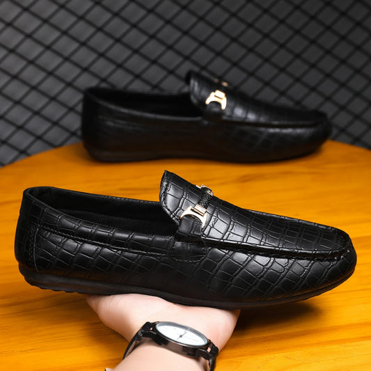 Autumn trend of 2025 men's bean shoes checkerboard casual men's shoes compound Leather men's flat shoes men's driving Size 39-46