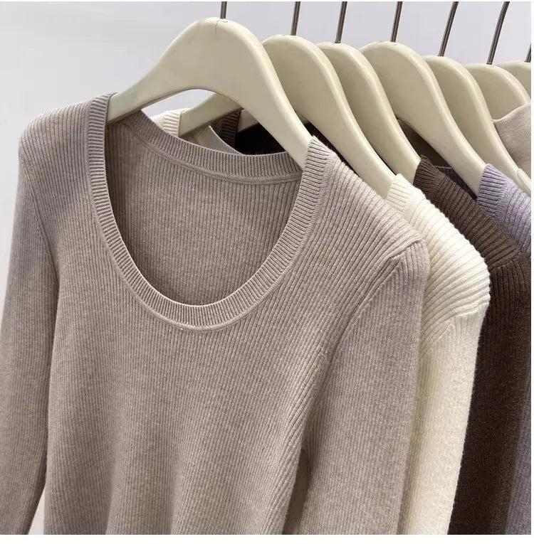 Zjaiss Solid Color O-neck Knitted Pullovers 2025 Women's Autumn Winter New Slim Fit Sweater Soft Warm Simple Base Layer Top