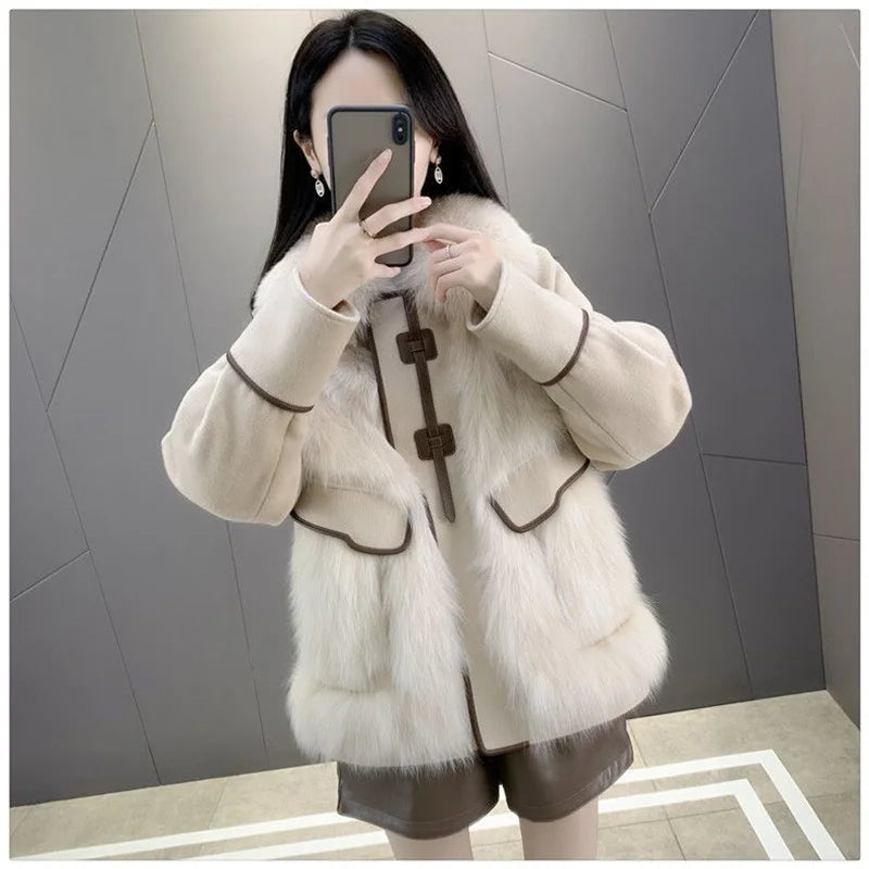 2023 New Autumn Winter with Fur Neighboring Fox Fur Grass Women's Coat Fashion Popular Down Cotton Coat Parker Coat Suede Trend