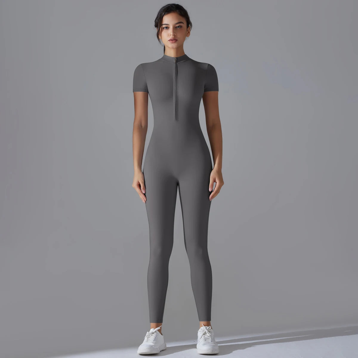 Yoga Set Women Zipper Short Sleeve one piece Gym suit Women's Sports Shapewear Solid Color Nylon Yoga Bodysuit