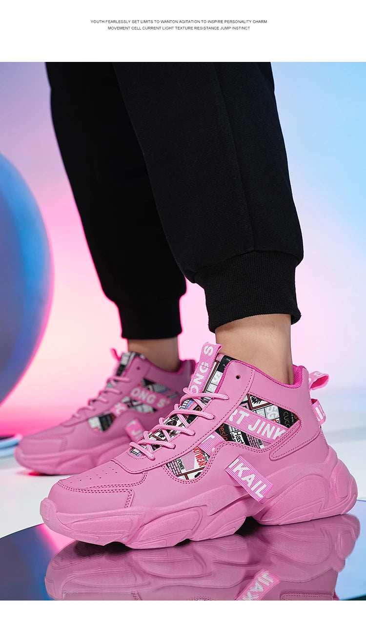 Autumn Winter Fashion Pink High Sneakers for Men Women Breathable Platform Shoes Man Trainers Outdoor Casual Sneakers Men 2025
