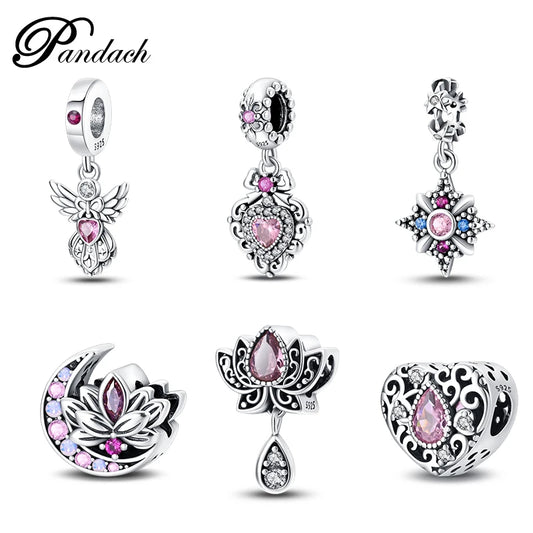 925 Sterling Silver Classic Retro Lotus Heart-Shaped Charms Beads Fit Original Pandach Bracelets Fine DIY Anniversary Jewelry