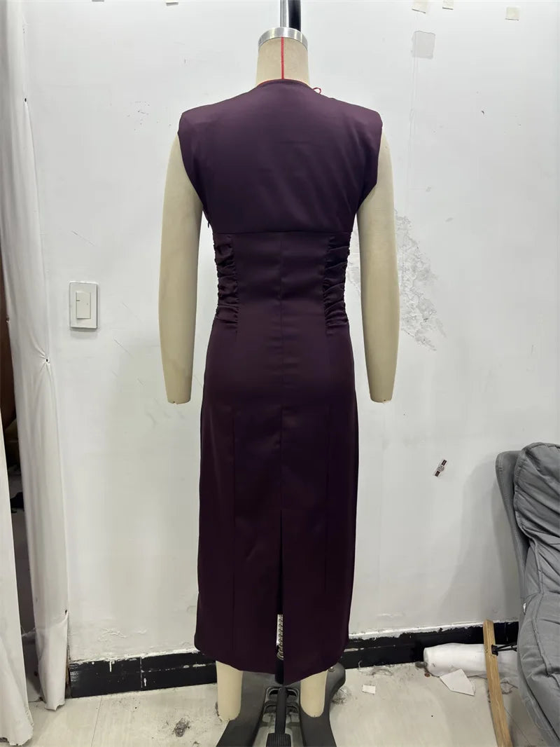 Women's Dress New Fall 2025 Purple Sleeveless Draped Dress Long Dress Elegant Personality Fashion