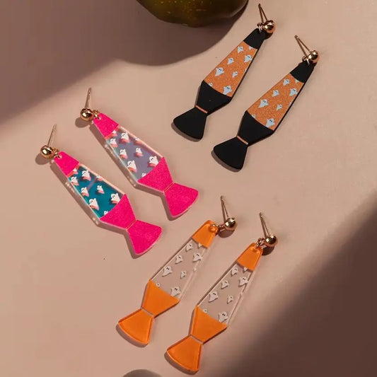 Halloween Day Acrylic Iridescent Colorful Lava lamp Earring for Women Cartoon Ghost Wave Point Drop Earrings 2024 Jewelry