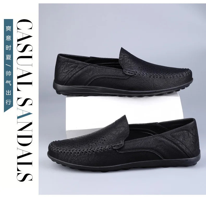 Men Shoes Casual Leather Hollow out Moccasins Men Breathable Slip on Driving Shoes Luxury Italian Men Loafers Plus Size 38-47