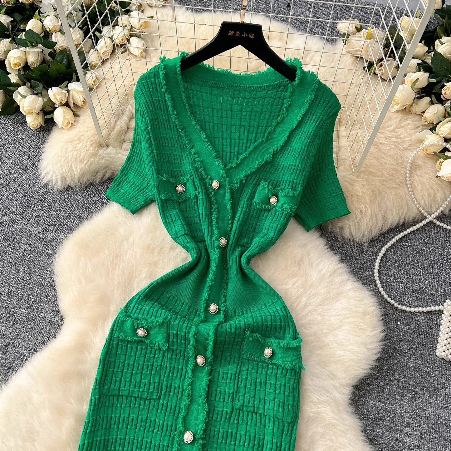 YuooMuoo Women Dress Elegant V-neck Slim Waist Wrap Hips Bodycon Sweater Dress Chic Single-breasted Office Lady Long Shirt Dress