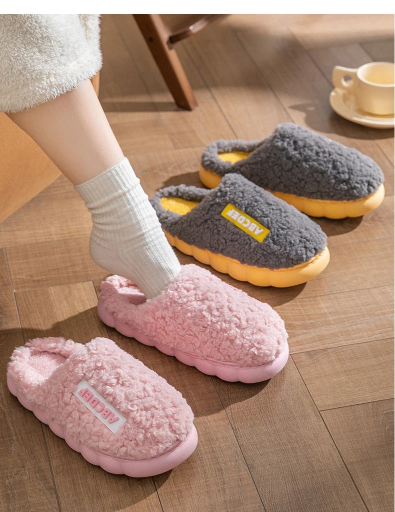 Warm Plush Winter Shoes Men Women Indoor Slippers Letter Anti-slip Soft Fur Couple Home Floor Cotton Slipper House Shoes 2023